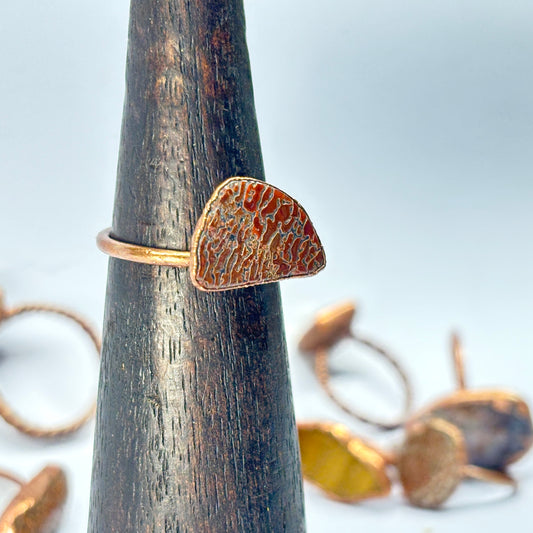Size 8 Red Dinosaur Bone Copper Electroformed Ring