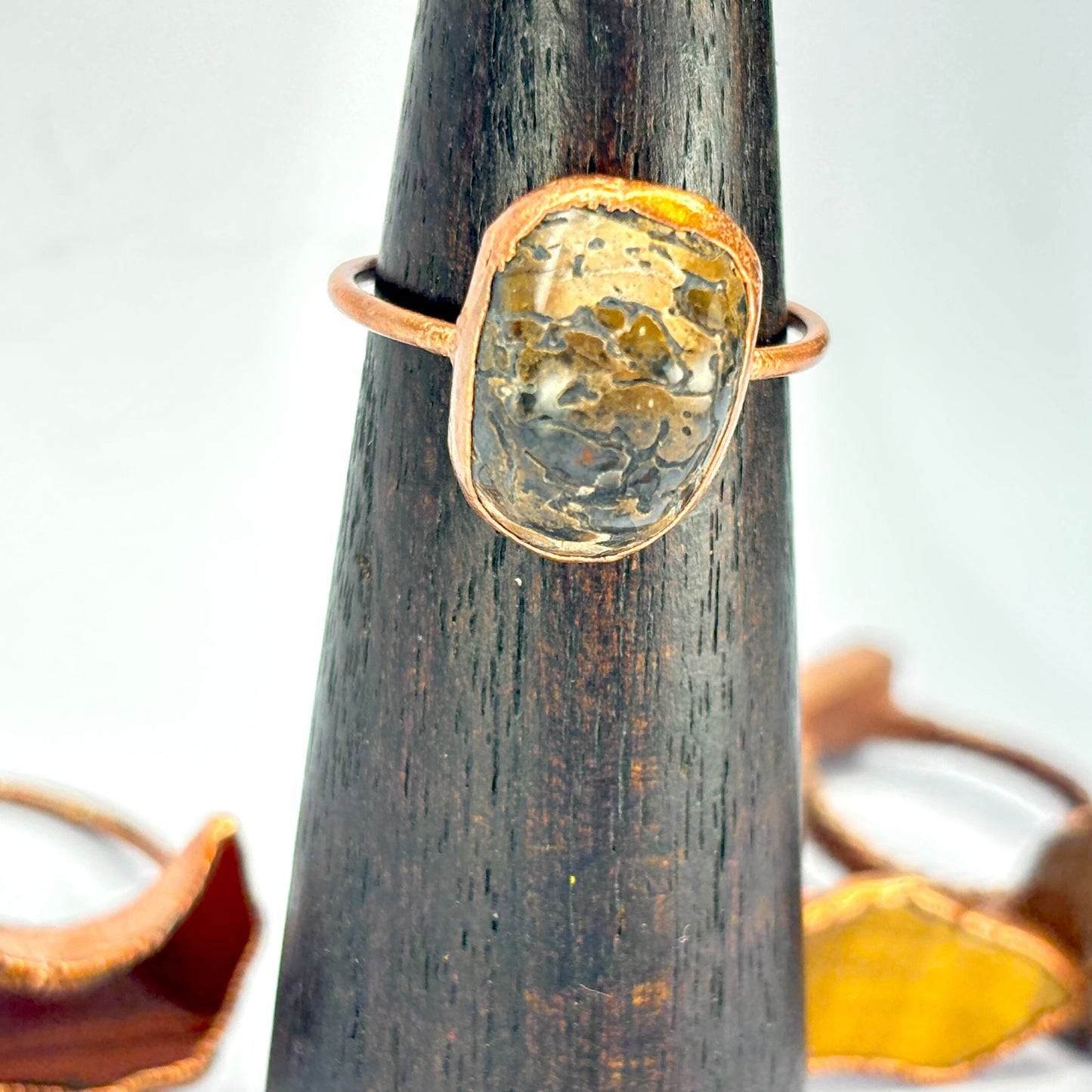Size 10 1/2 Brown & Gray Dinosaur Bone Copper Electroformed Ring