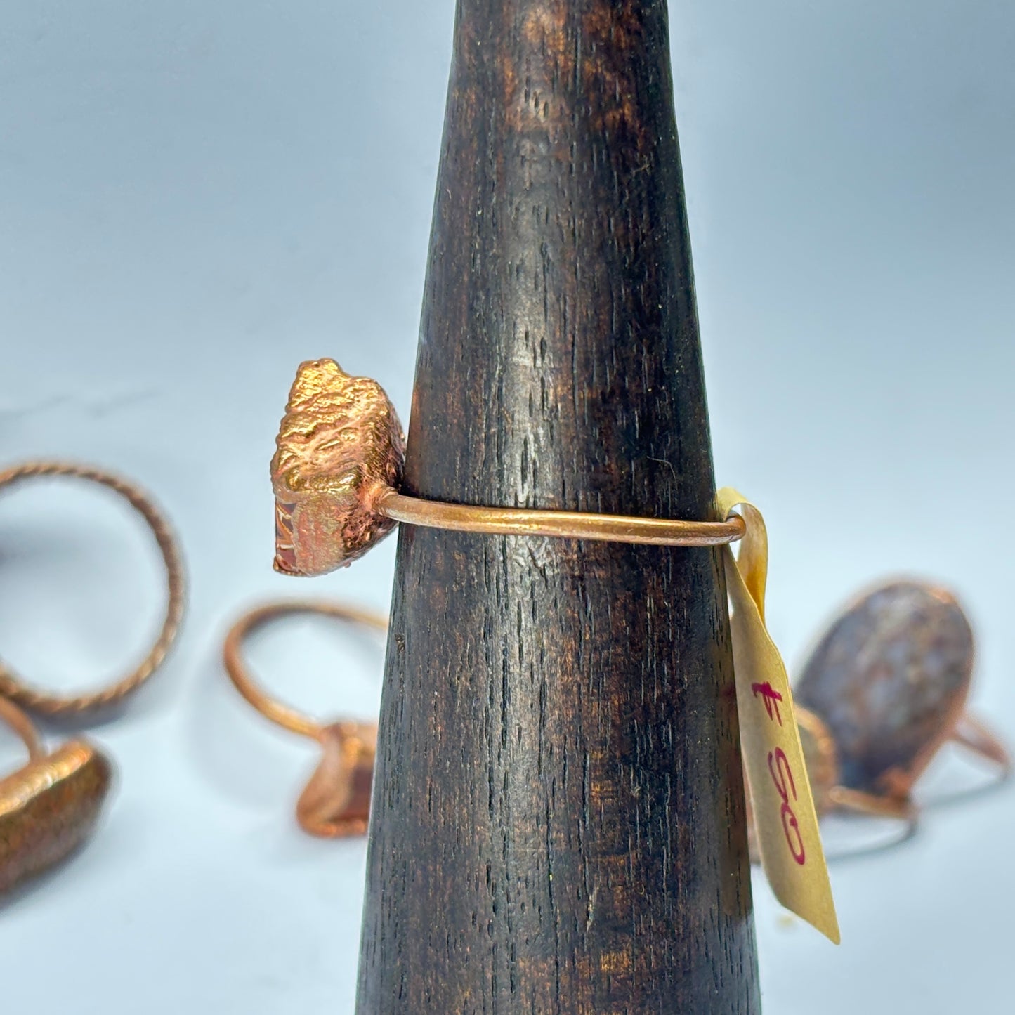Size 11 Red Dinosaur Bone Copper Electroformed Ring