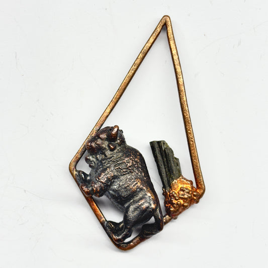 Inner Beast Animal Pendant with Bison and Tourmaline