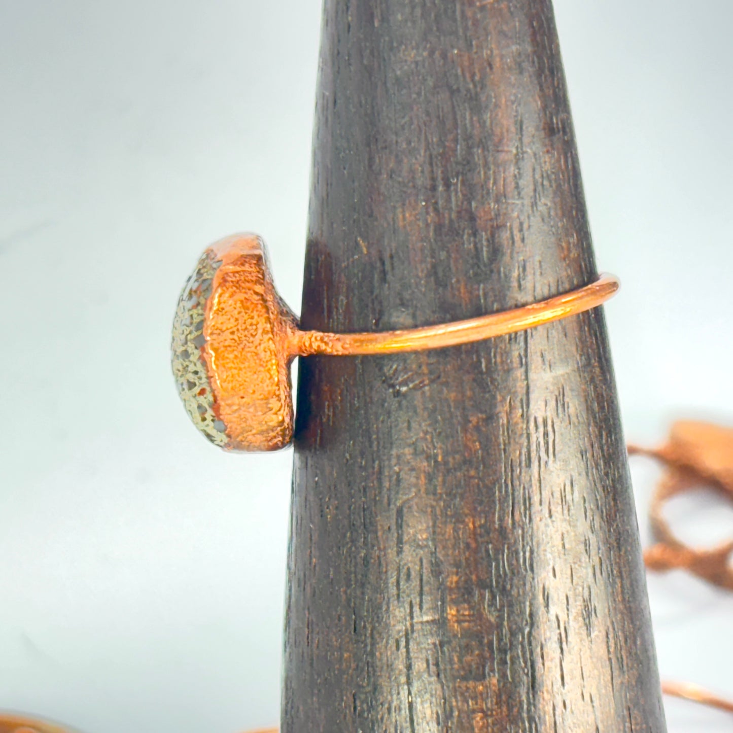 Size 10 Blue Dinosaur Bone Copper Electroformed Ring