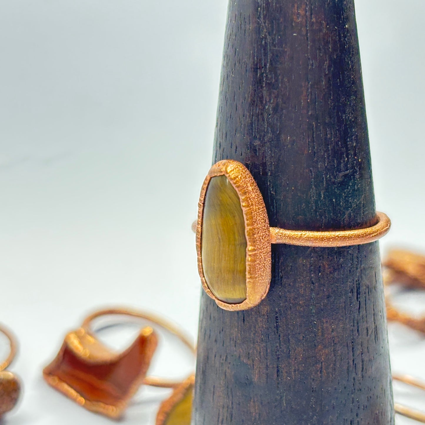 Size 12 1/4 Gorgeous Tiger's Eye Copper Electroformed Ring