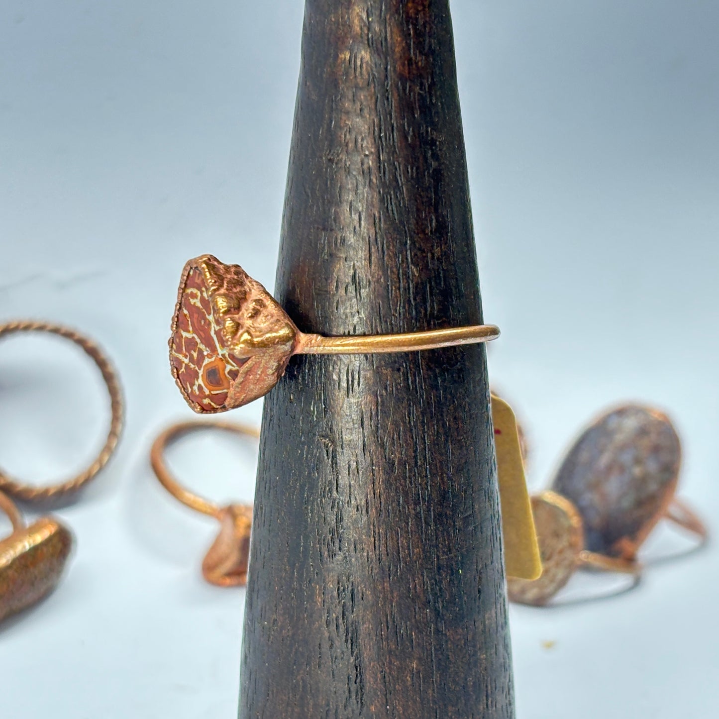 Size 11 Red Dinosaur Bone Copper Electroformed Ring