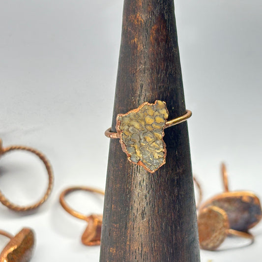 Size 9 3/4 Blue Dinosaur Bone Copper Electroformed Ring