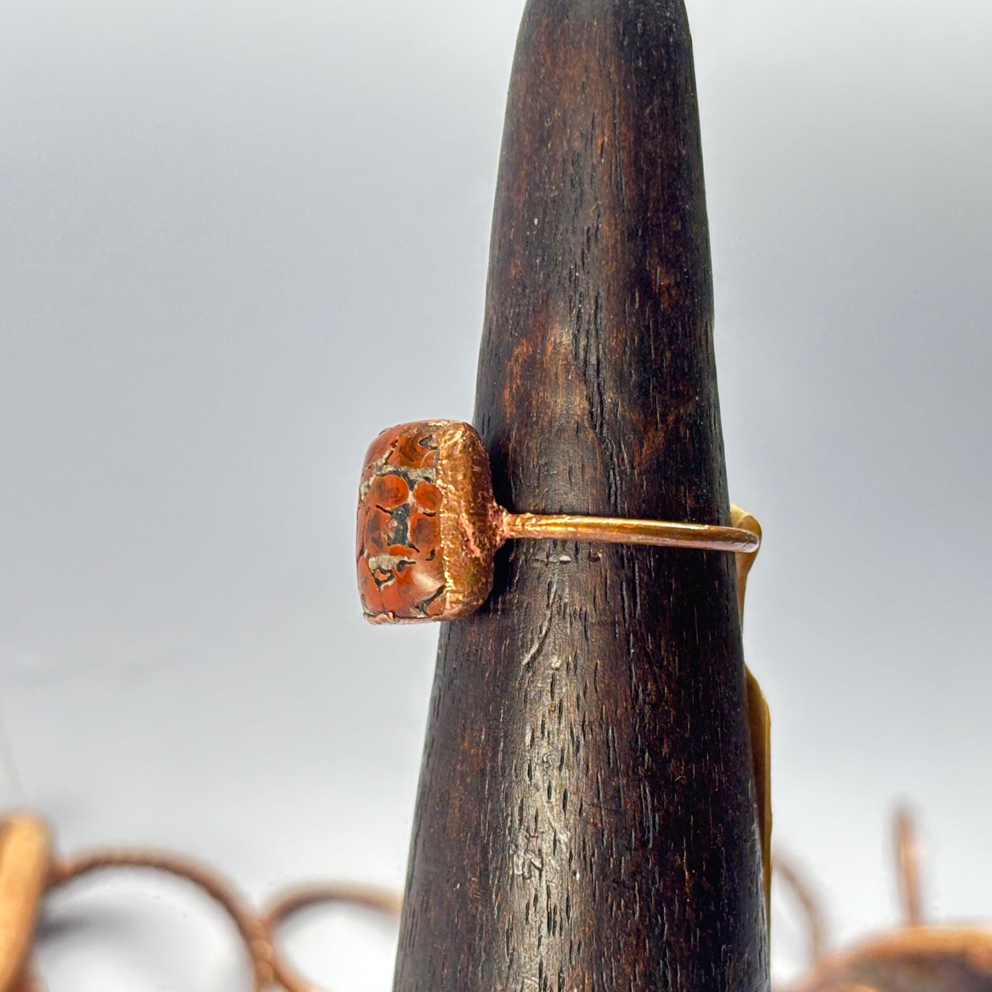 Size 5 3/4 Red Dinosaur Bone Copper Electroformed Ring