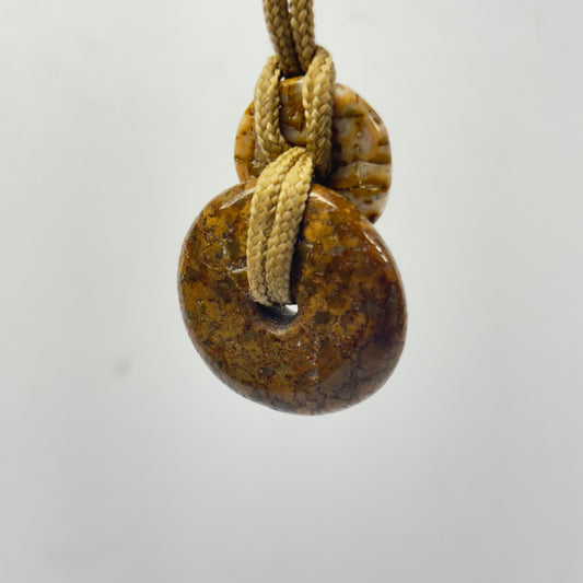 Hand Carved Stacked Big Bead Pendant with Dinosaur Bone