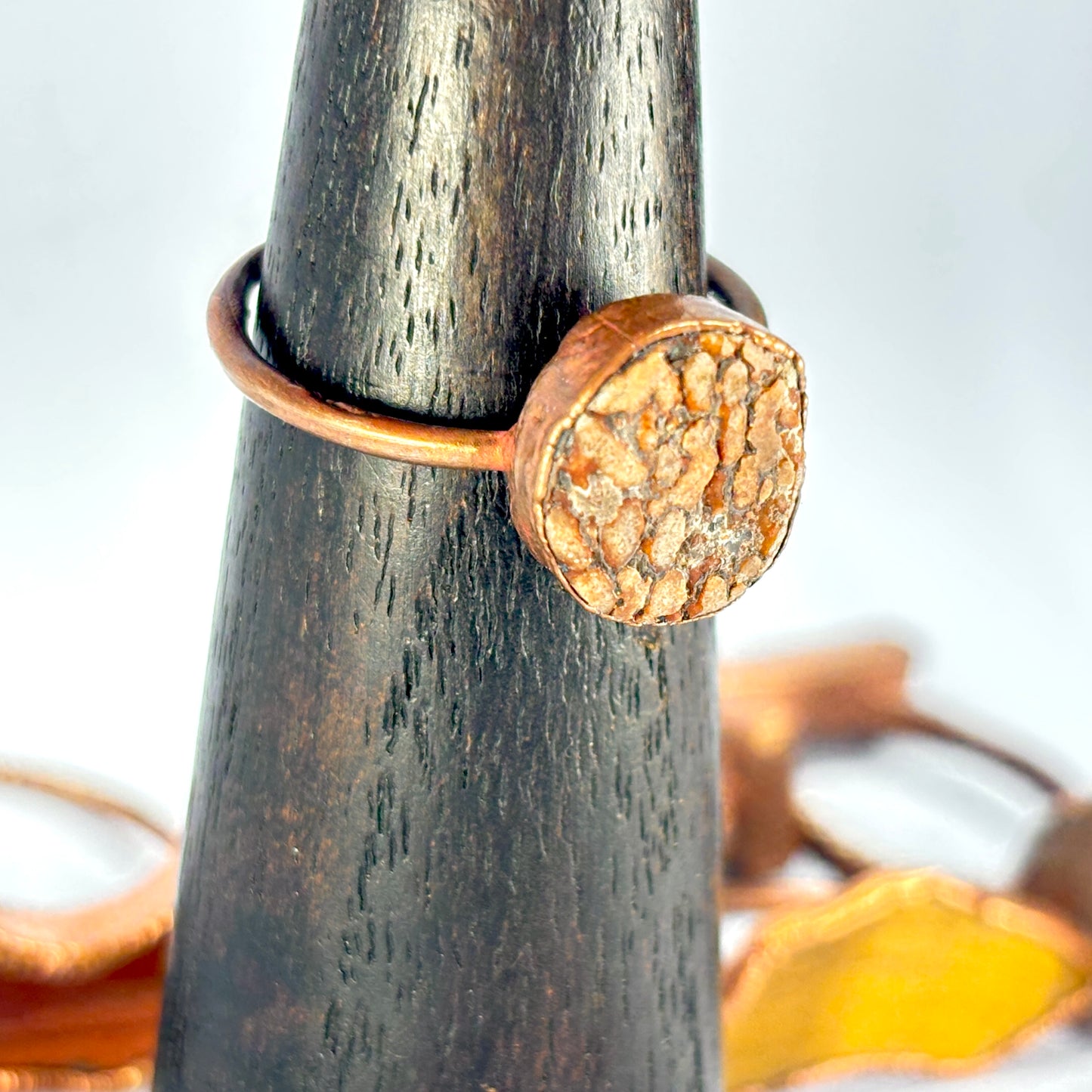 Size 10 Brown Dinosaur Bone Copper Electroformed Ring