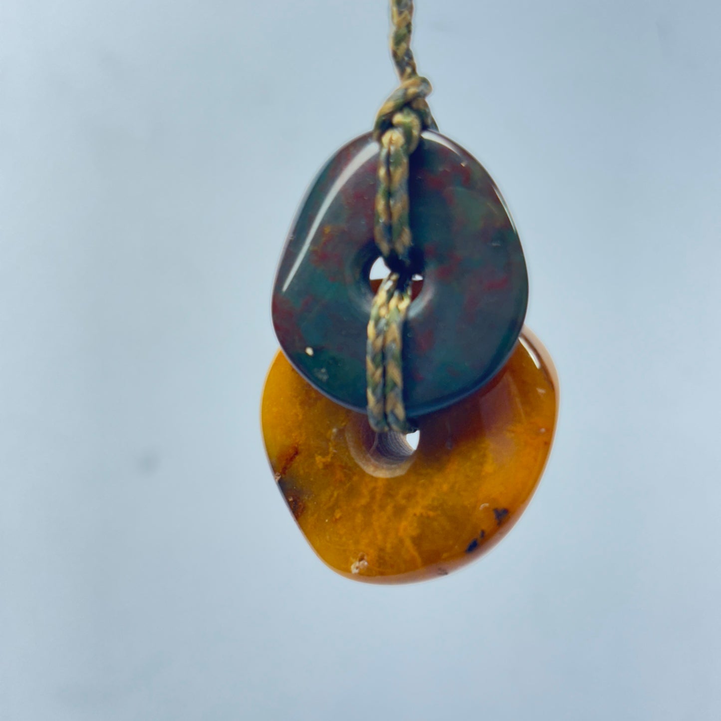 Hand Carved Stacked Big Bead Pendant with Bloodstone and Carnelian