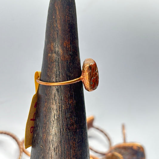 Size 5 3/4 Red Dinosaur Bone Copper Electroformed Ring