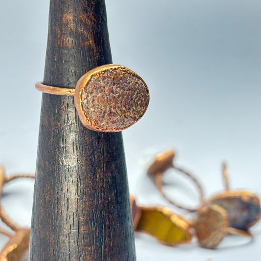 Size 6 1/2 Purple Jasper Dinosaur Bone Copper Electroformed Ring