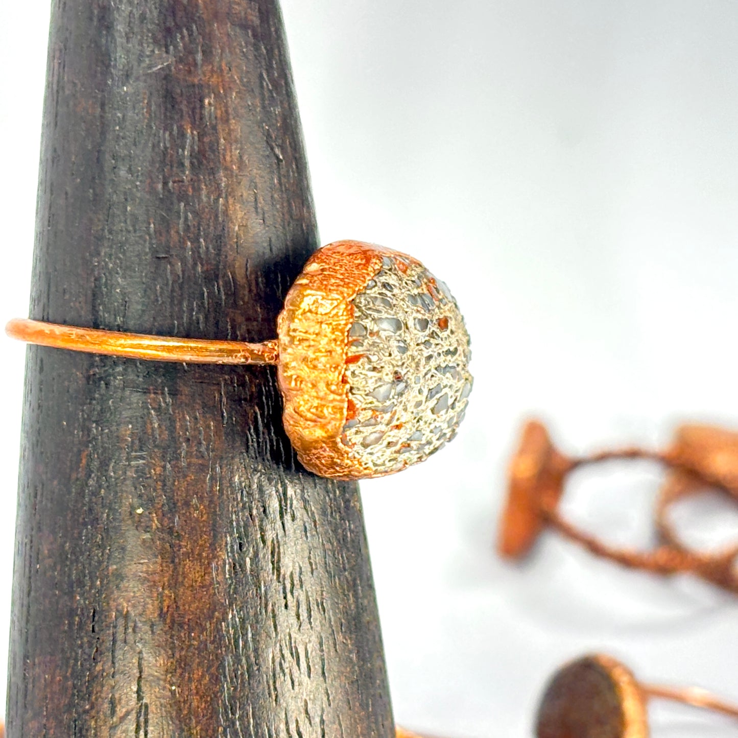 Size 10 Blue Dinosaur Bone Copper Electroformed Ring