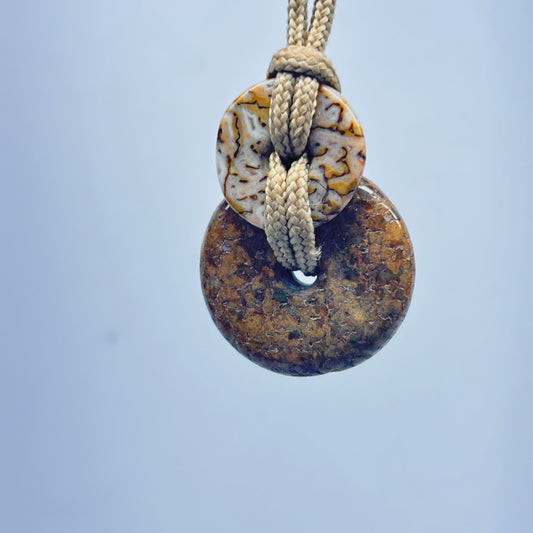 Hand Carved Stacked Big Bead Pendant with Dinosaur Bone