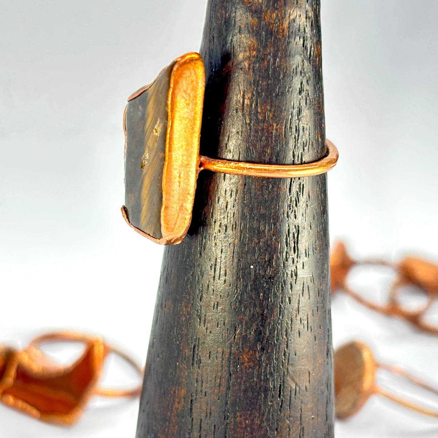 Size 6 3/4 Gorgeous Tiger's Eye Copper Electroformed Ring