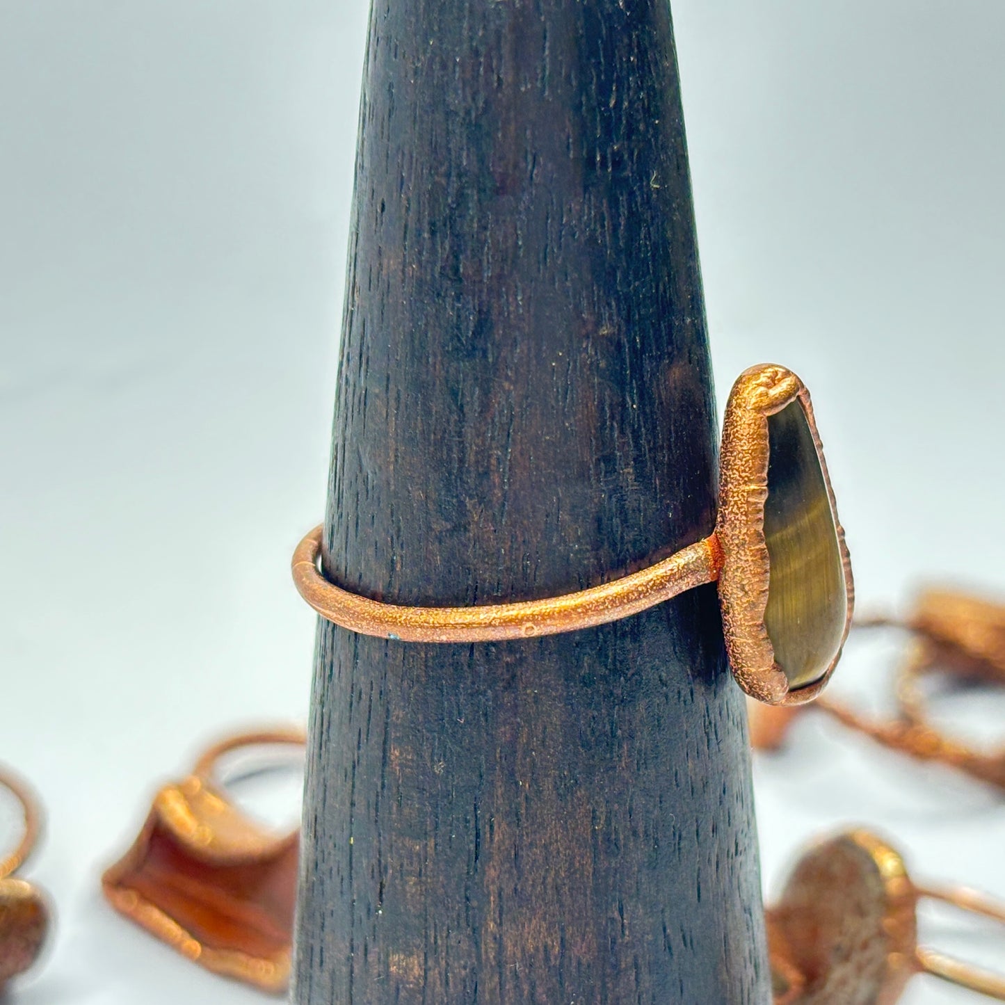 Size 12 1/4 Gorgeous Tiger's Eye Copper Electroformed Ring