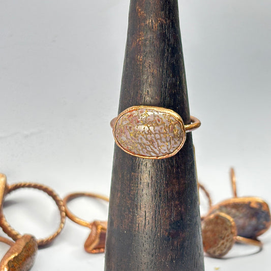 Size 10 Purple Jasper Dinosaur Bone Copper Electroformed Ring