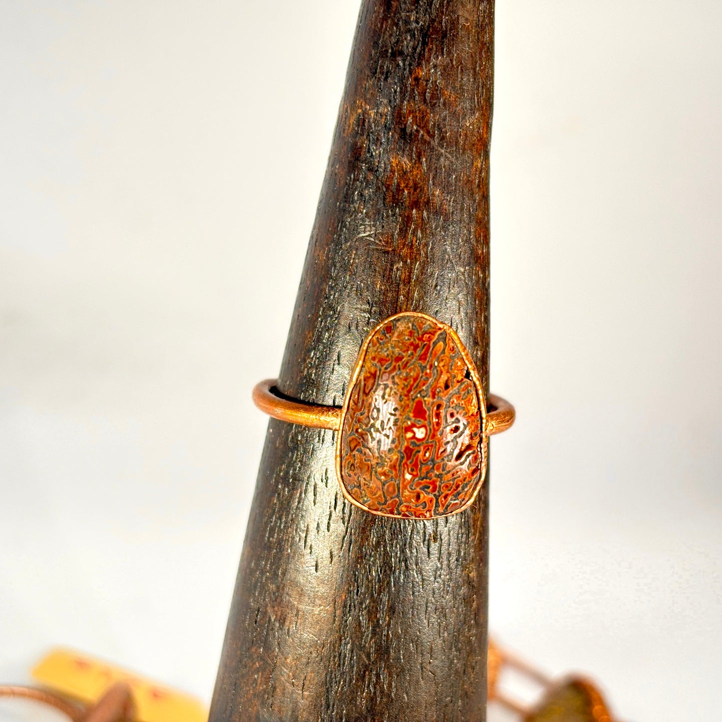 Size 9 Red Dinosaur Bone Copper Electroformed Ring