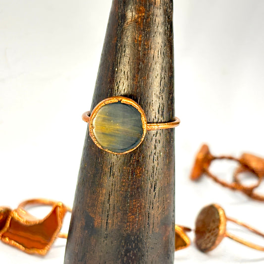 Size 11 Blue Tiger's Eye Copper Electroformed Ring
