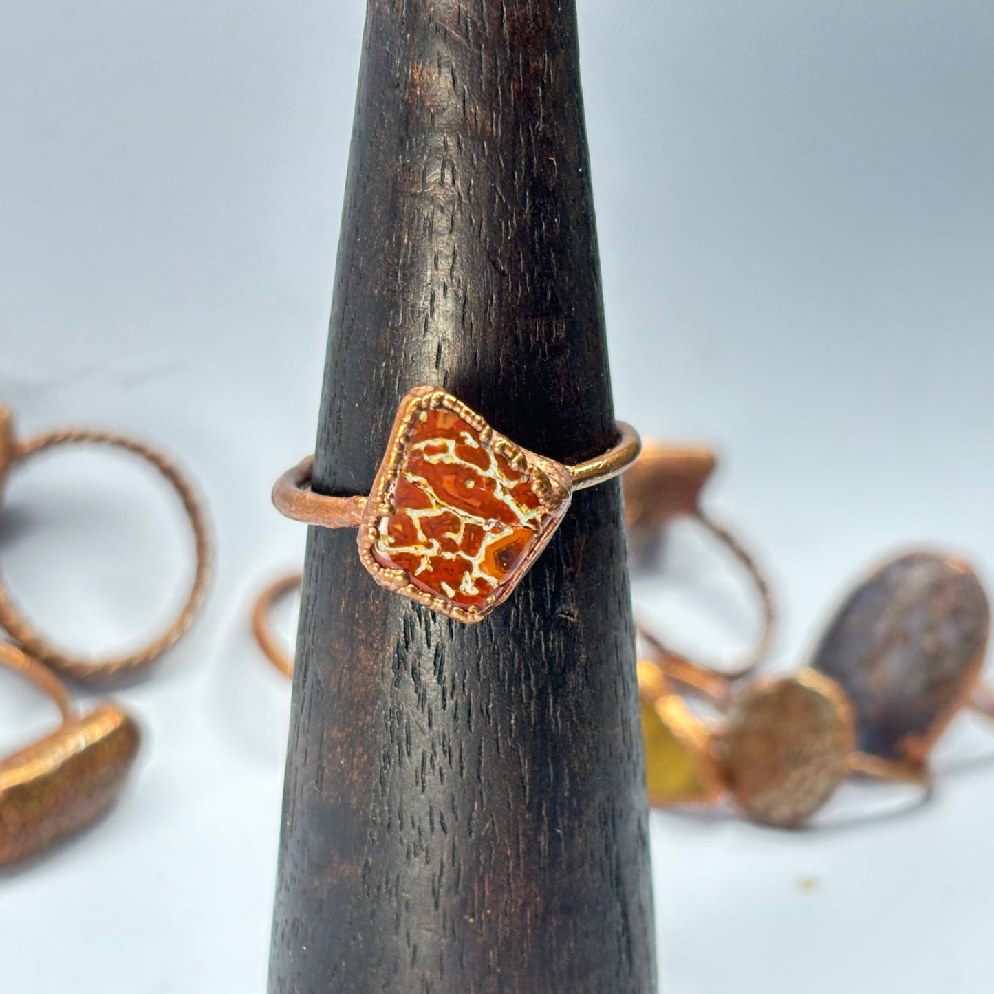 Size 11 Red Dinosaur Bone Copper Electroformed Ring