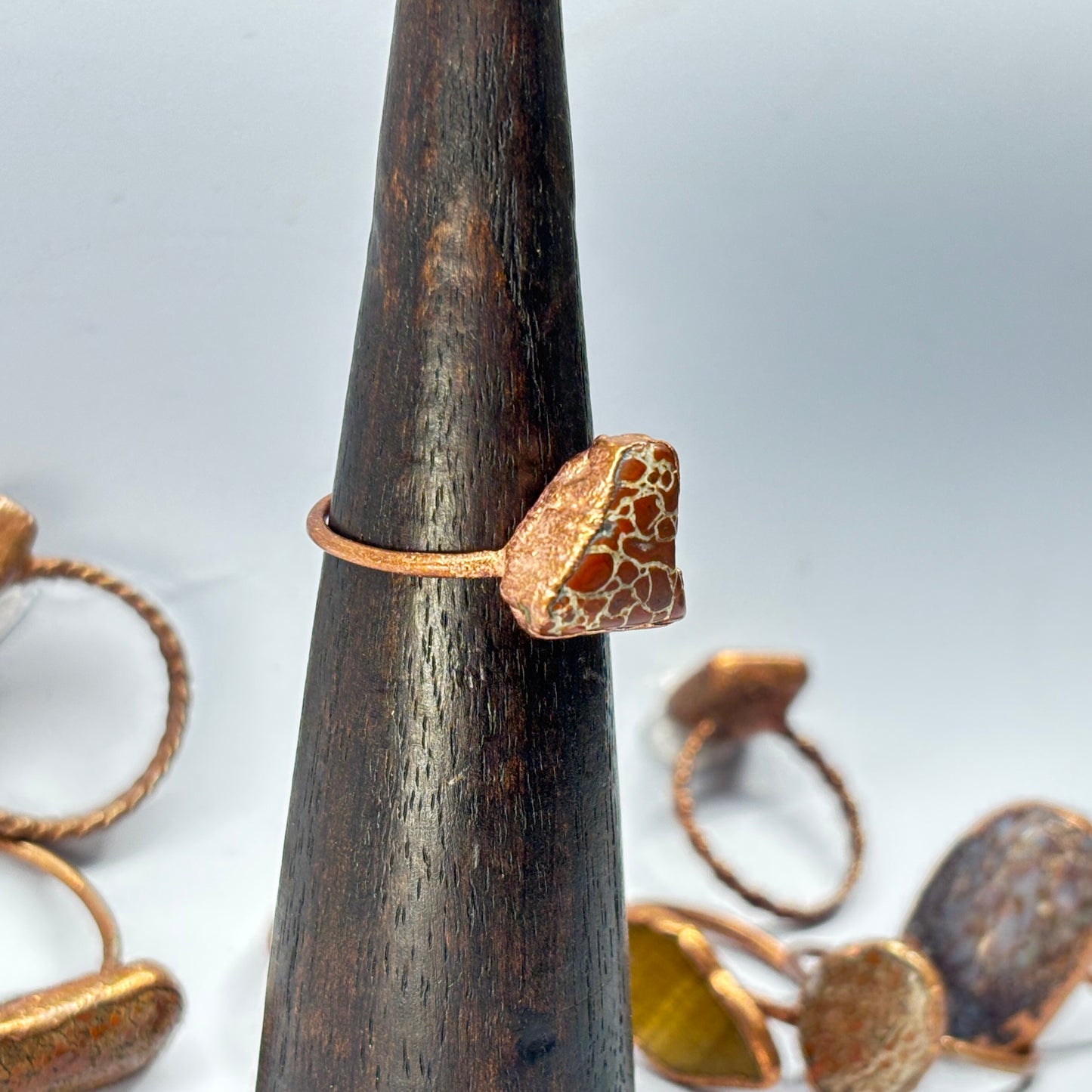 Size 8 Red Dinosaur Bone Copper Electroformed Ring