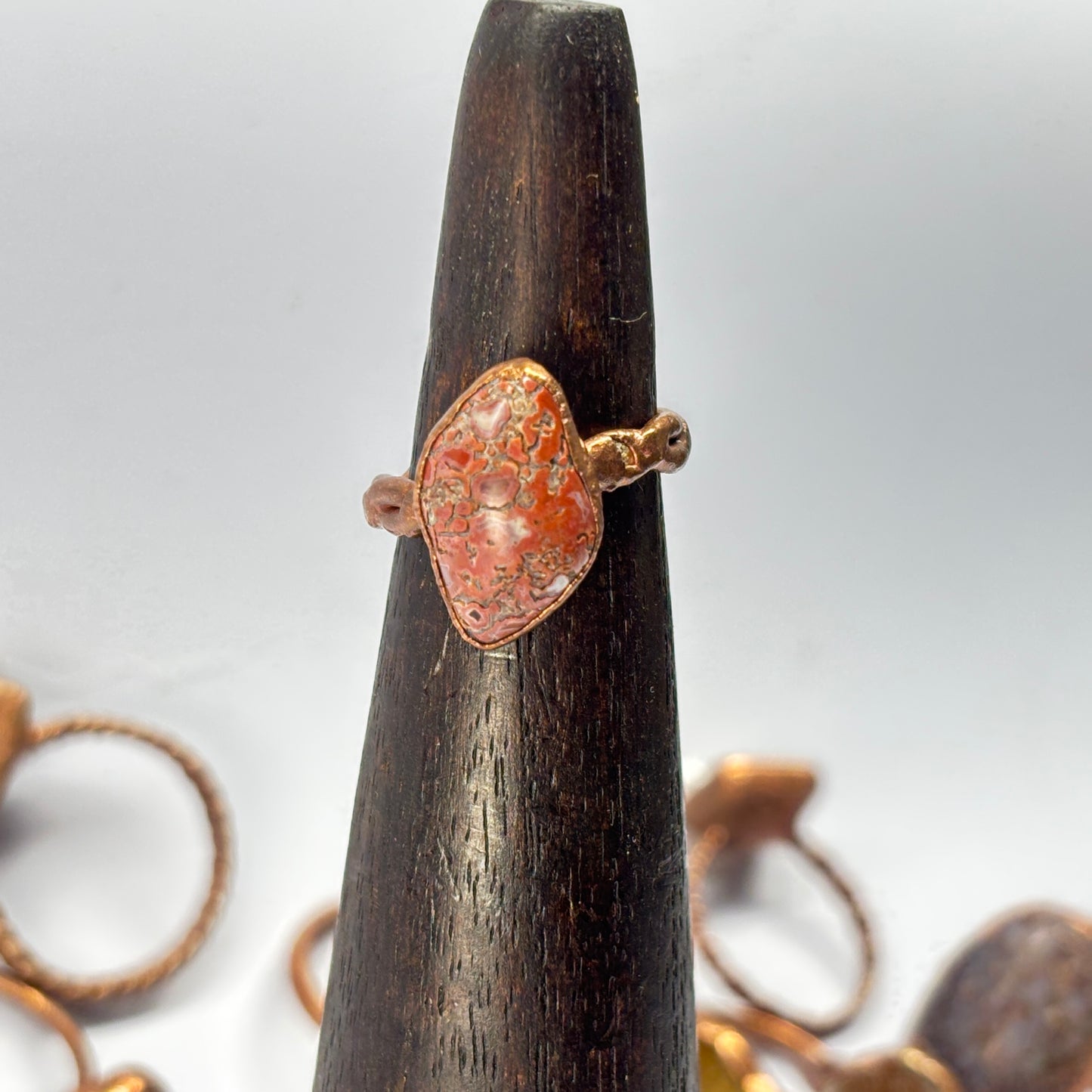 Size 4 1/4 Pink Dinosaur Bone Copper Electroformed Ring