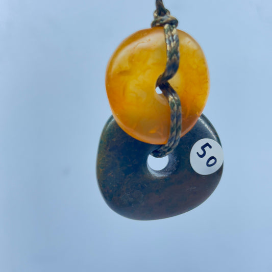 Hand Carved Stacked Big Bead Pendant with Carnelian and Bloodstone