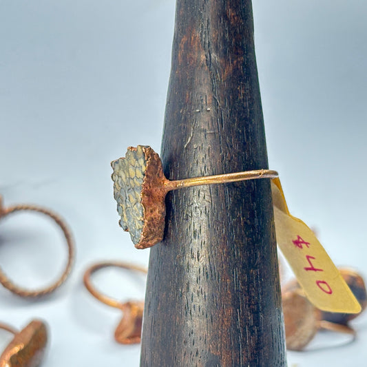 Size 9 3/4 Blue Dinosaur Bone Copper Electroformed Ring