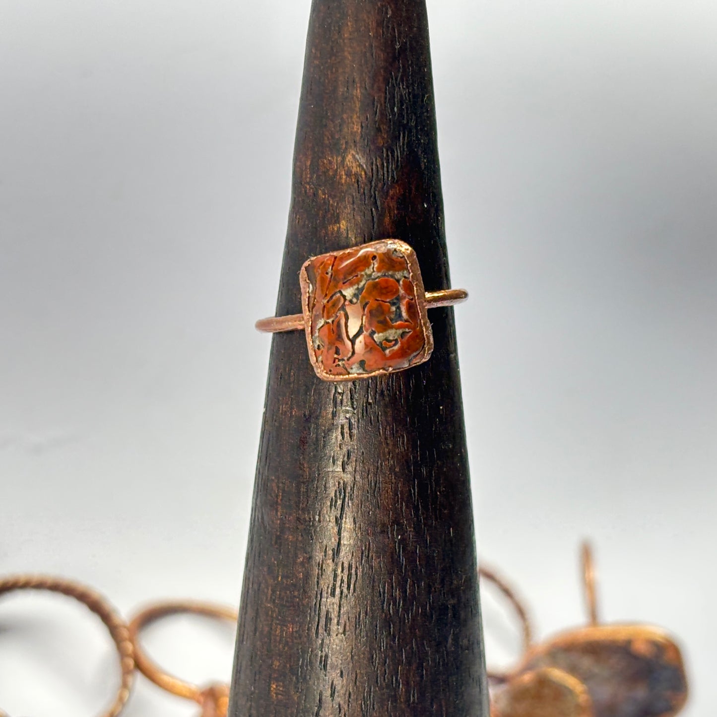 Size 5 3/4 Red Dinosaur Bone Copper Electroformed Ring