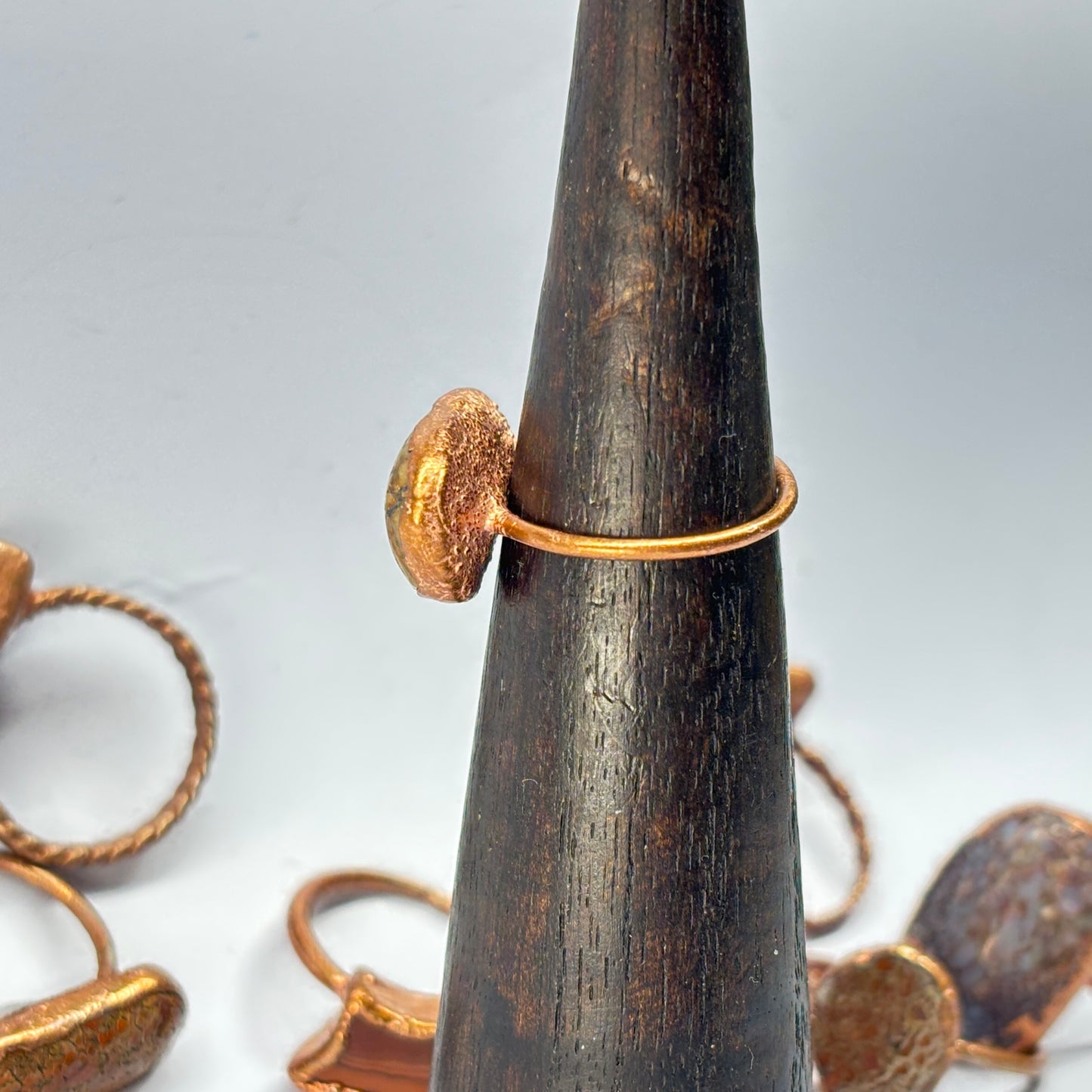 Size 7 1/2 Yellow Dinosaur Bone Copper Electroformed Ring