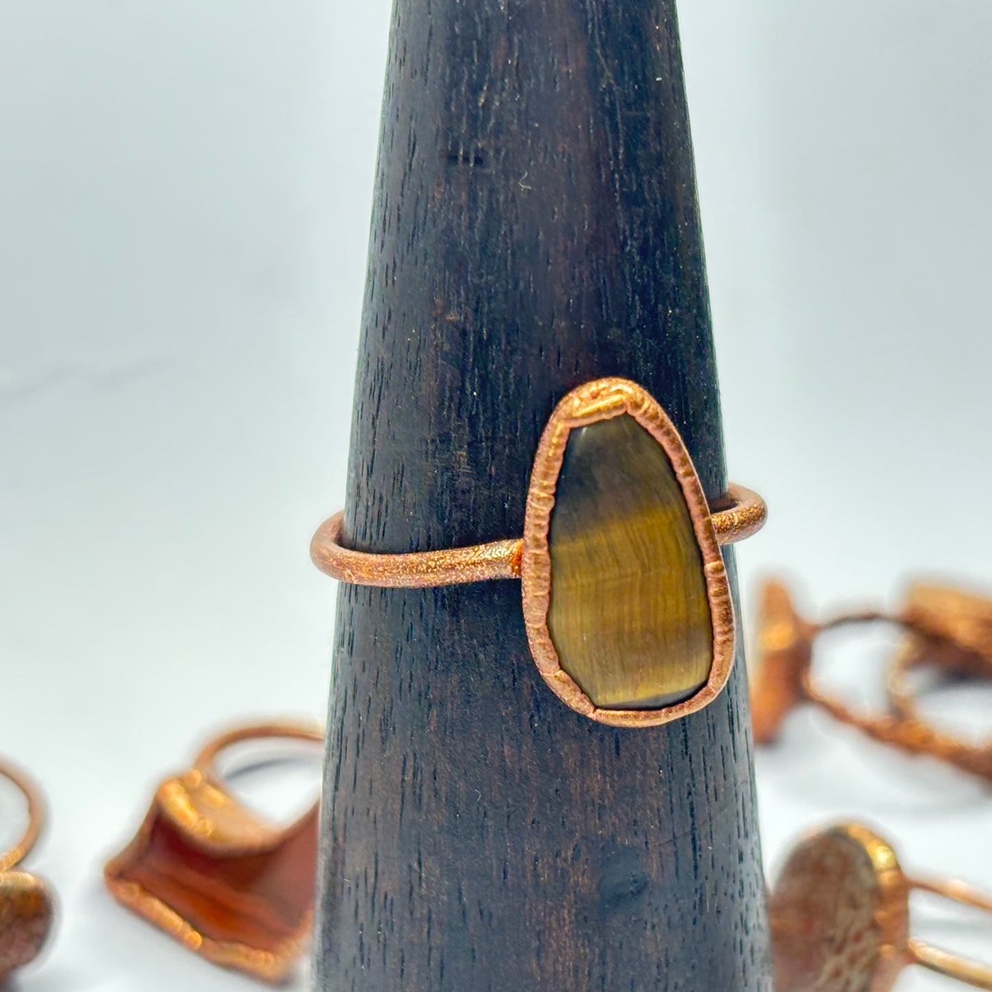 Size 12 1/4 Gorgeous Tiger's Eye Copper Electroformed Ring