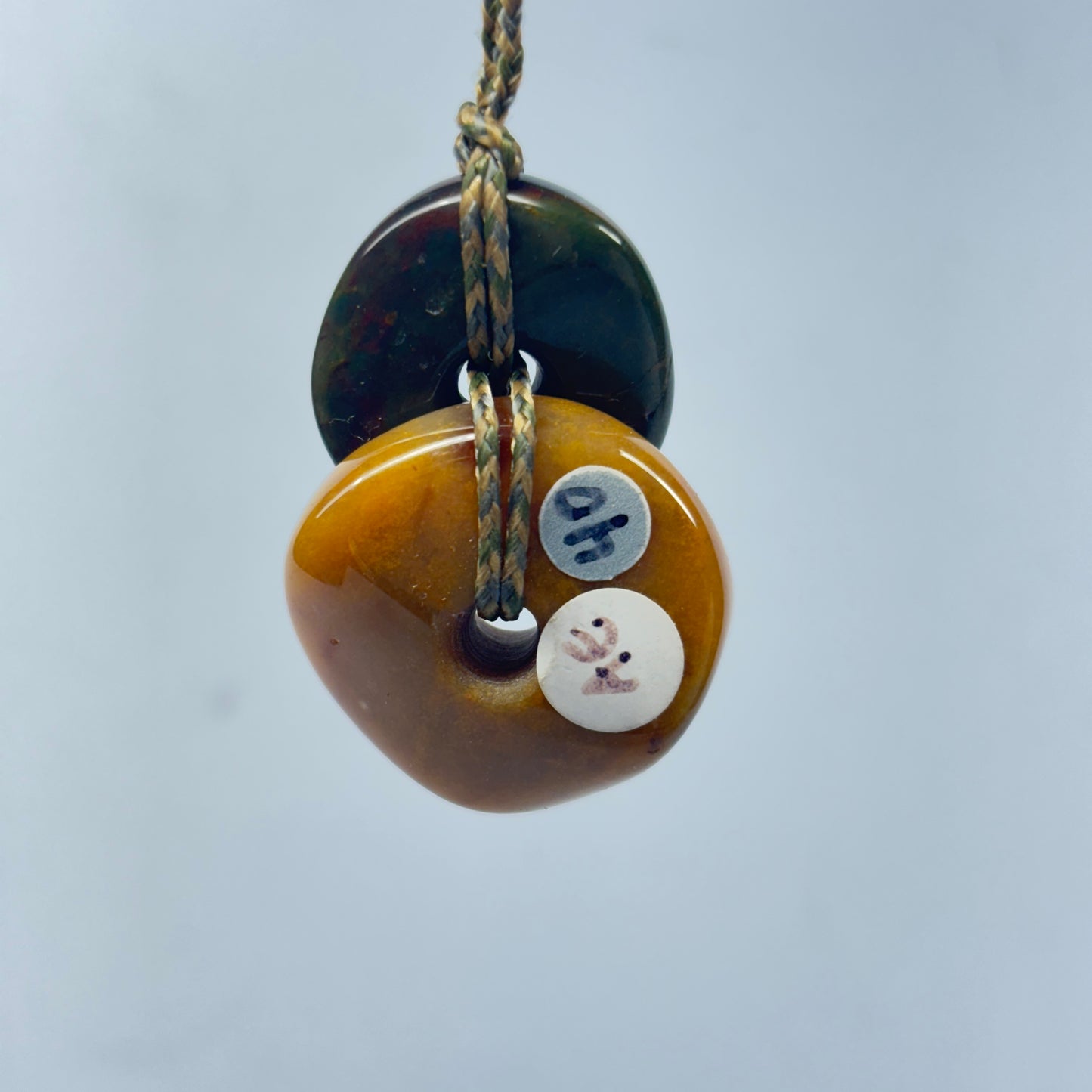 Hand Carved Stacked Big Bead Pendant with Bloodstone and Carnelian