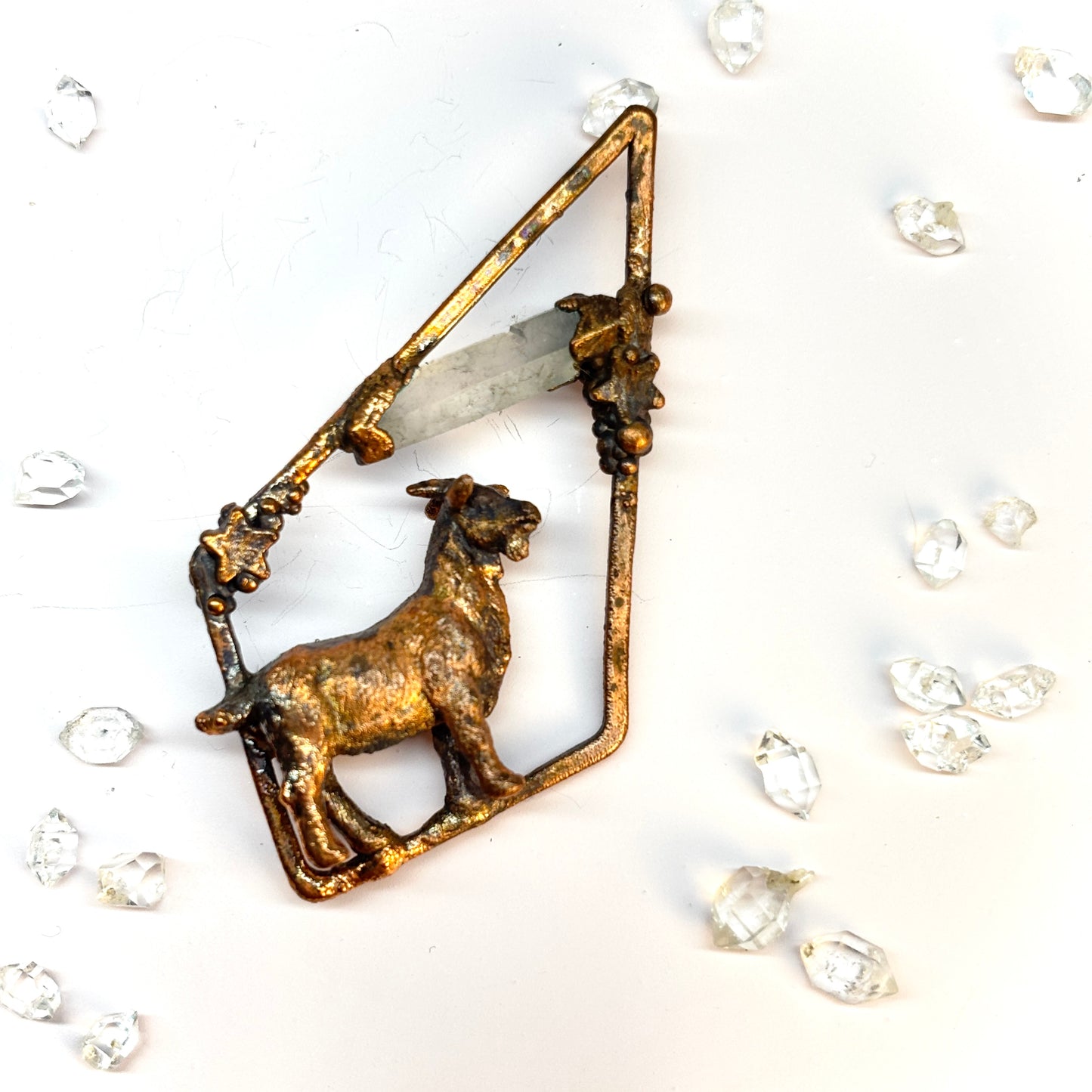Inner Beast Animal Pendant with Goat and Quartz