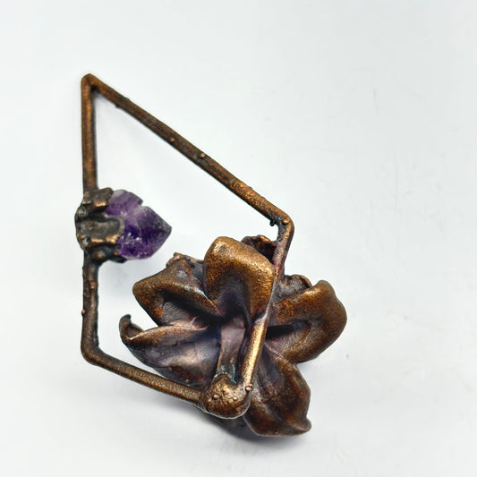 Real Flower Pendant with Lilac and Amethyst