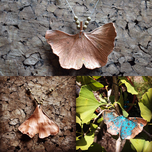 Copper Electoformed and Plated Real Ginkgo Leaf Necklace