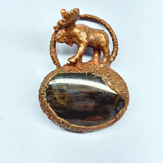 Inner Beast Animal Pendant with Moose and Petrified Wood