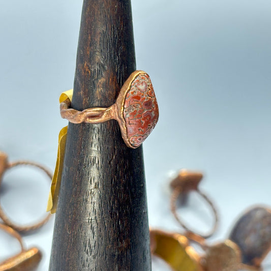 Size 4 1/4 Pink Dinosaur Bone Copper Electroformed Ring