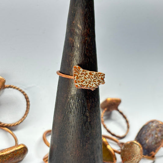 Size 9 1/2 Red Dinosaur Bone Copper Electroformed Ring