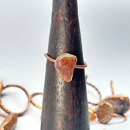 Size 10 Red Dinosaur Bone Copper Electroformed Ring