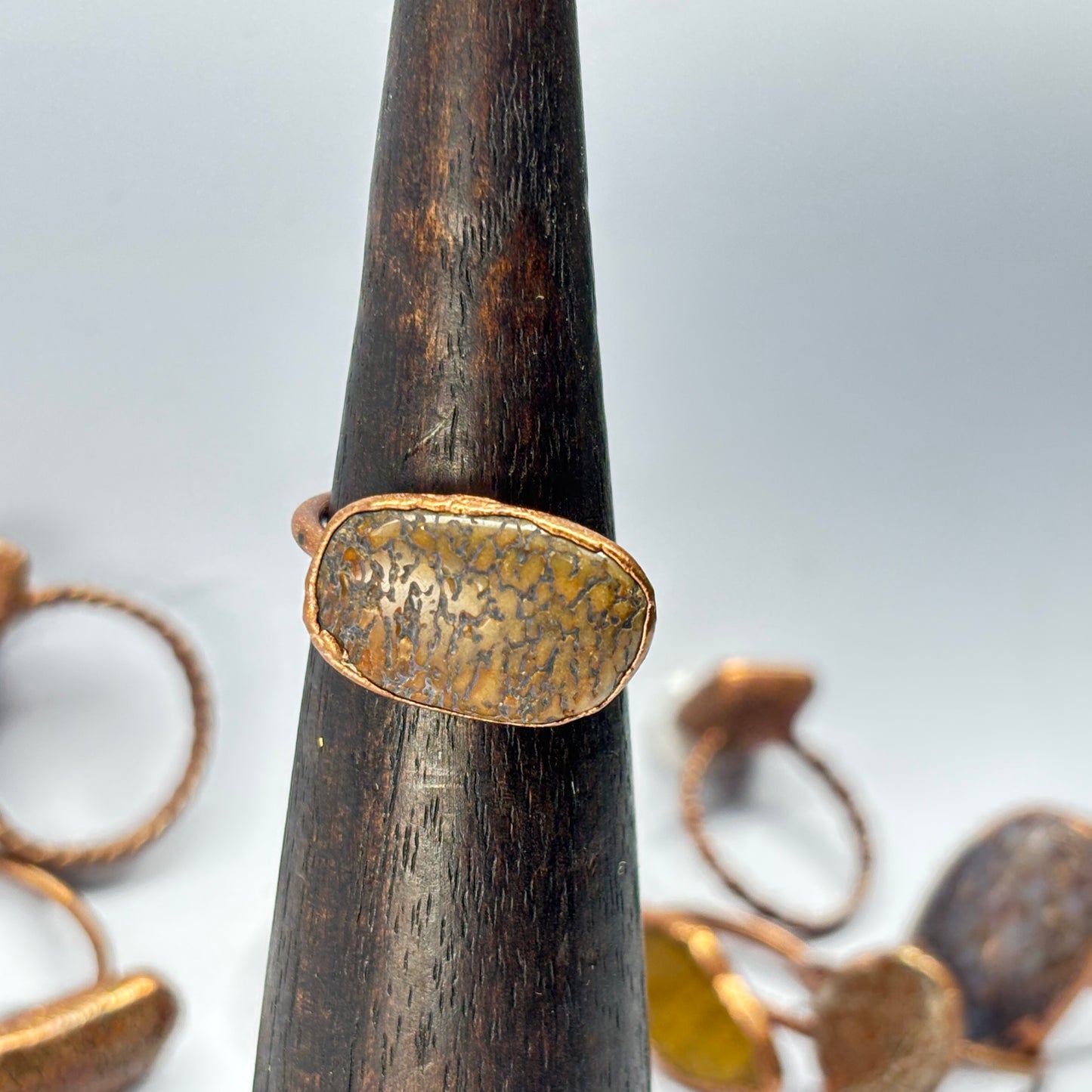 Size 7 1/2 Yellow Dinosaur Bone Copper Electroformed Ring
