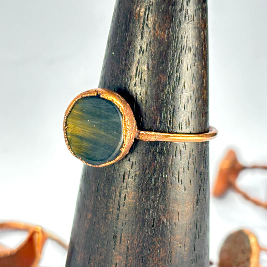 Size 11 Blue Tiger's Eye Copper Electroformed Ring