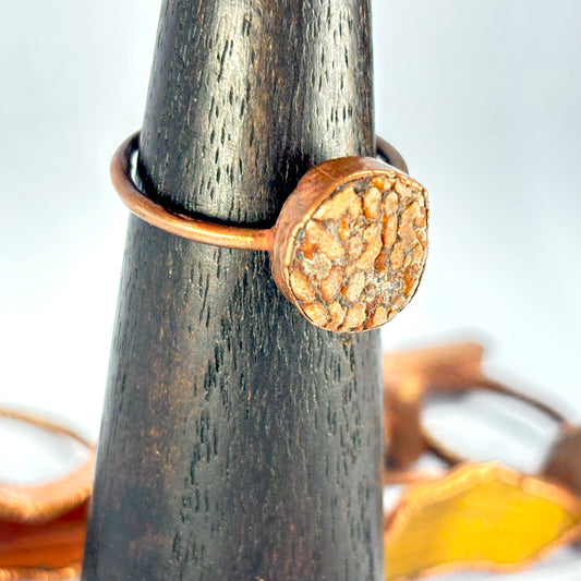 Size 10 Brown Dinosaur Bone Copper Electroformed Ring