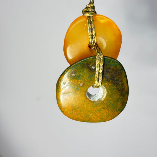 Hand Carved Stacked Big Bead Pendant with Carnelian and Bloodstone
