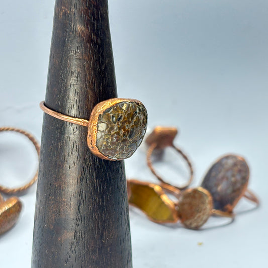 Size 11 Black Dinosaur Bone Copper Electroformed Ring