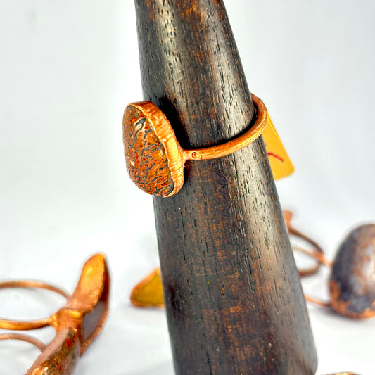 Size 9 Red Dinosaur Bone Copper Electroformed Ring