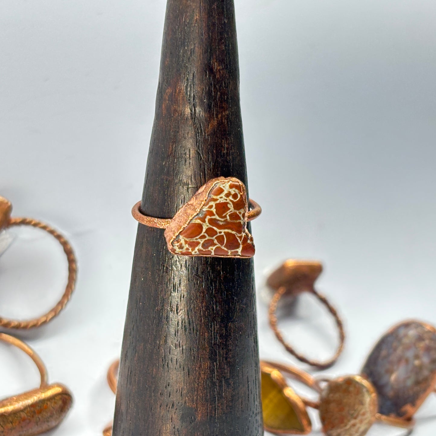 Size 8 Red Dinosaur Bone Copper Electroformed Ring