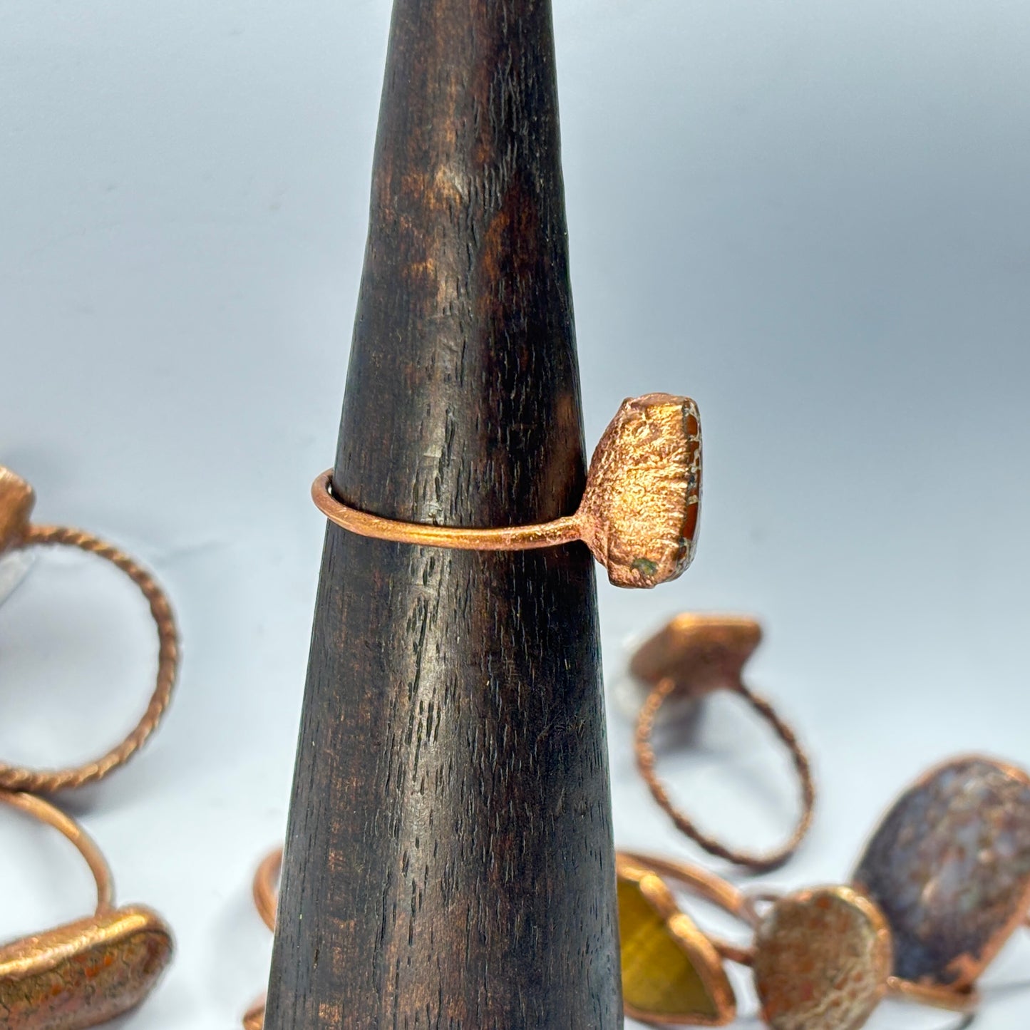 Size 8 Red Dinosaur Bone Copper Electroformed Ring