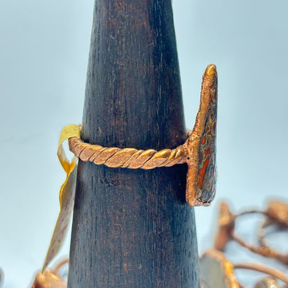 Size 9 3/4 Red Dinosaur Bone Copper Electroformed Ring