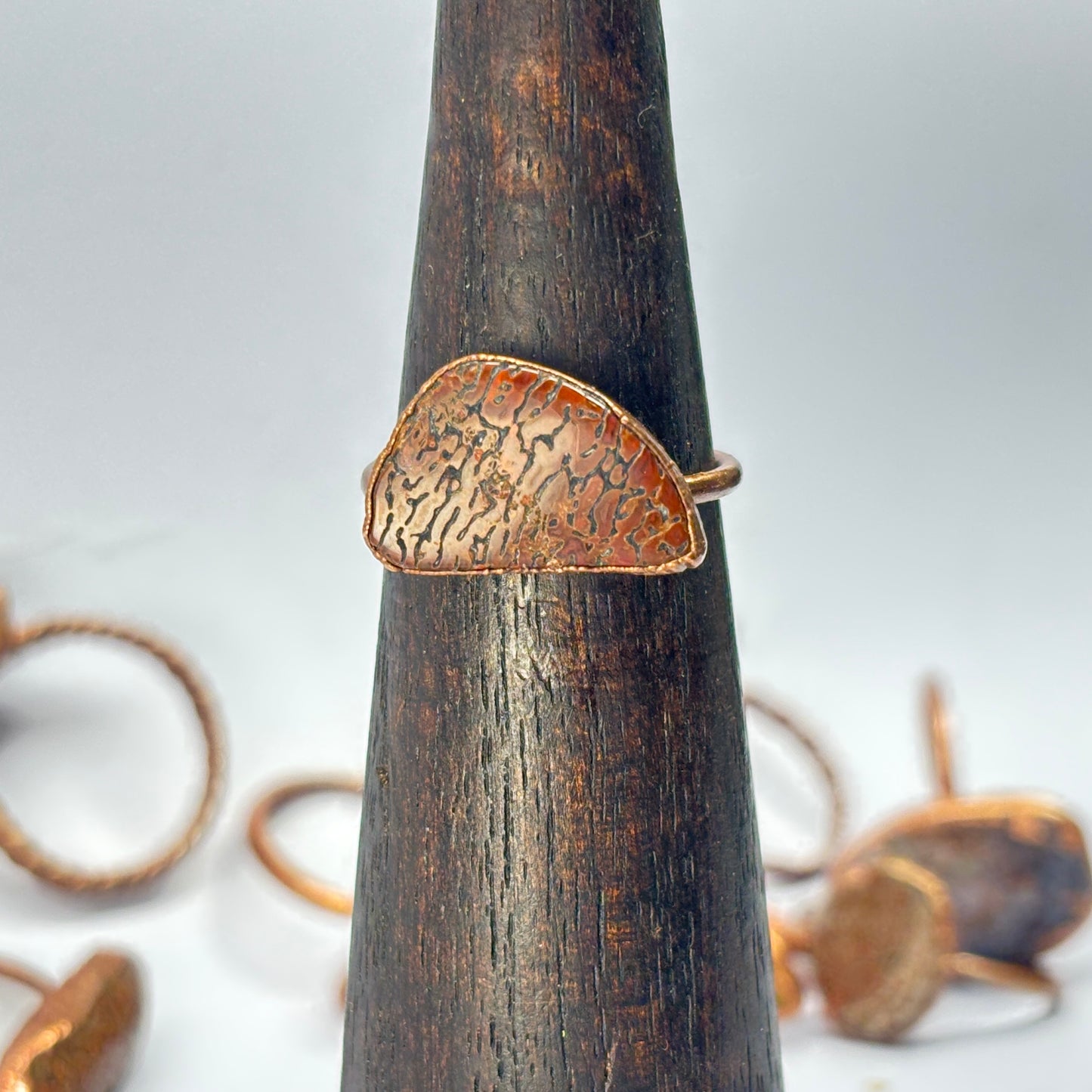 Size 8 Red Dinosaur Bone Copper Electroformed Ring