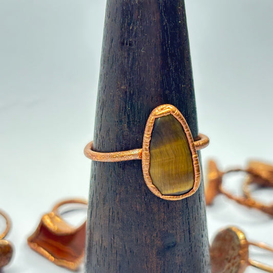 Size 12 1/4 Gorgeous Tiger's Eye Copper Electroformed Ring