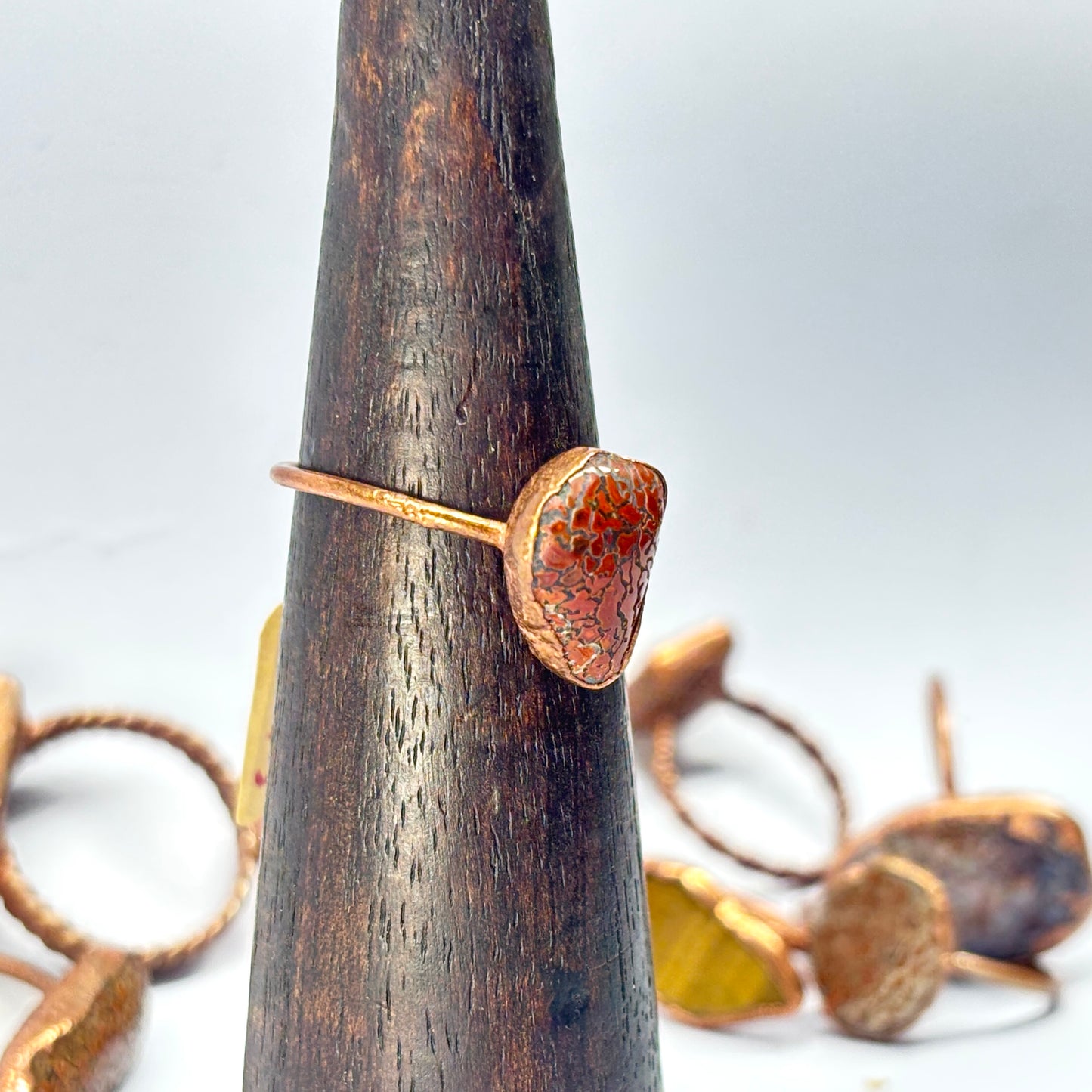 Size 10 Red Dinosaur Bone Copper Electroformed Ring