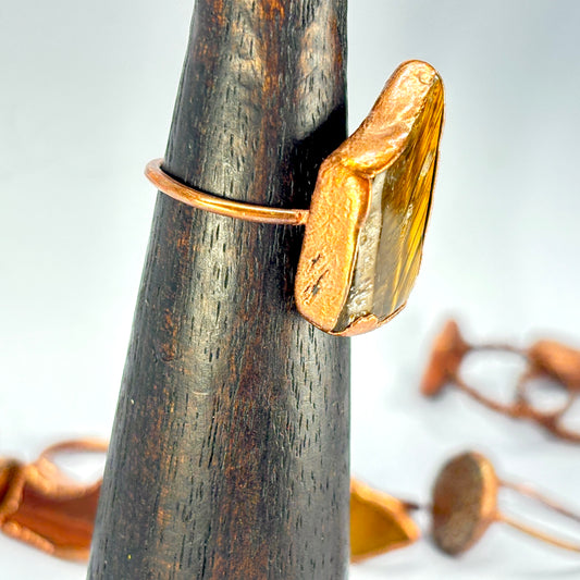 Size 6 3/4 Gorgeous Tiger's Eye Copper Electroformed Ring